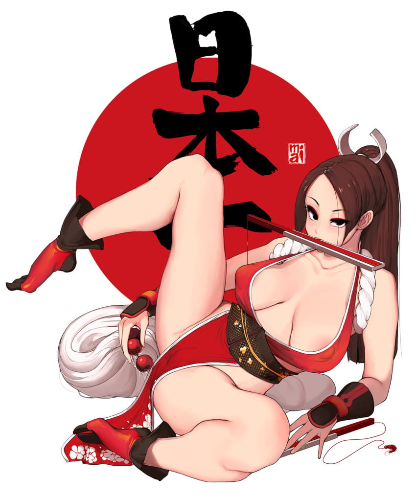 1girls 2019 anal_beads anal_beads_pull anal_fluid anal_juice areola_slip areolae ass big_breasts black_eyes black_legwear bracer breasts brown_hair cleavage erect_nipples eyeliner fan happening18 high_resolution highres king_of_fighters large_breasts long_hair looking_at_viewer lying mai_shiranui makeup on_side ponytail revealing_clothes spread_legs spreading thick_thighs thighs