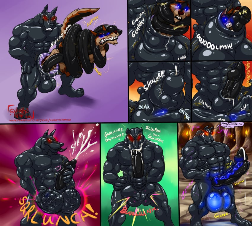 absorption absorption_vore anthro autofellatio cock_vore cum doberman furry furry_only gay goo hungothenomster james_auvereign monster no_humans precum scalie skrap tarpit_(hungothenomster) testicles_clench transformation wolf yaoi