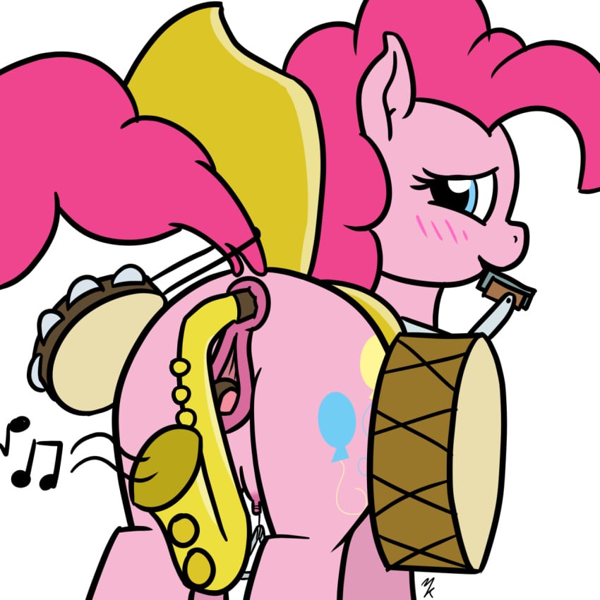 2019 anus clitoral_winking clitoris crotchboobs cutie_mark drum earth_pony equine female feral friendship_is_magic hair harmonica horse instrument_in_ass looking_at_viewer looking_back mammal mkogwheel musical_instrument my_little_pony pinkie_pie_(mlp) pony pussy saxophone solo