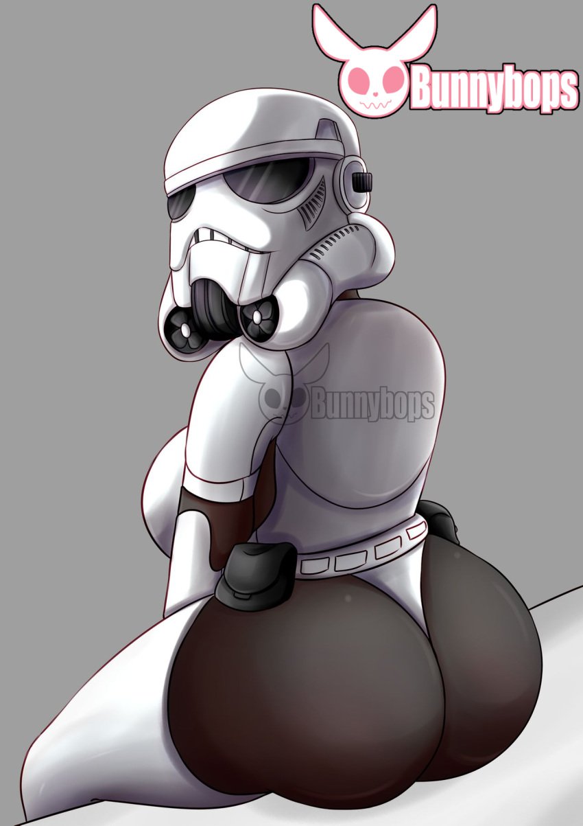 1girls armored ass ass_shot breasts bunnybops clothed curvy female female_only female_stormtrooper huge_ass huge_breasts looking_at_viewer looking_back panties pinup pinup_girls soldier solo space star_wars stormtrooper thick_ass thong underwear watching