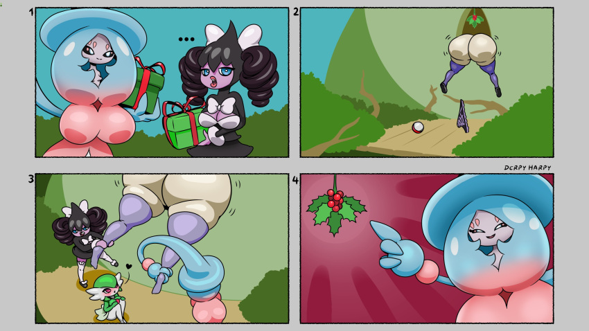 ass big_ass breasts derpyharpy gardevoir gothitelle hatterene hex_maniac huge_ass huge_breasts large_ass mistletoe pokémon_(species) pokemon pokemon_(species) stuck stuck_in_door