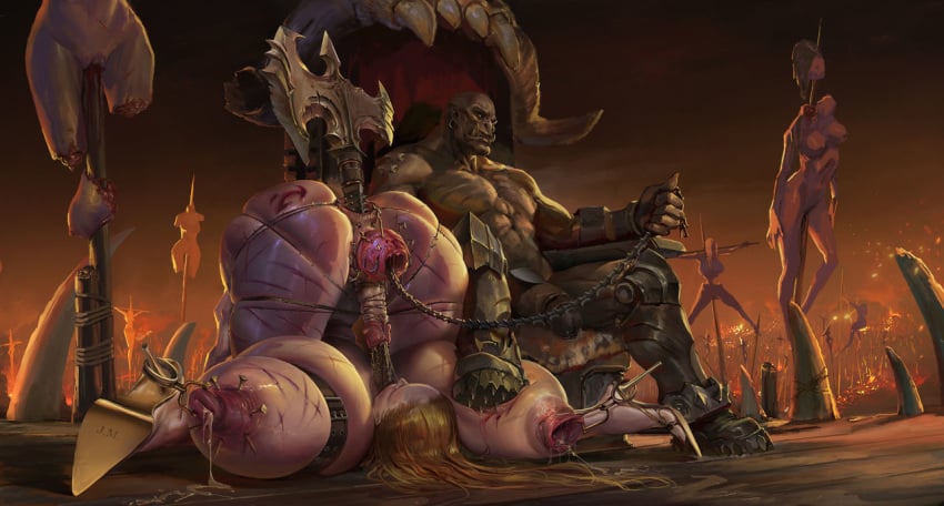 1boy 1futa areolae ass axe balls blonde_hair bondage branded breast_press breast_squeeze breasts curvy death erection female female_death futa_with_male futanari futanari_penetrated futasub guro high_heels huge_ass huge_nipples hyper hyper_breasts intersex jm lactation large_balls large_penis male maledom multiple_deaths nude orc penis piercing prolapse puffy_nipples throne warcraft whip_marks world_of_warcraft