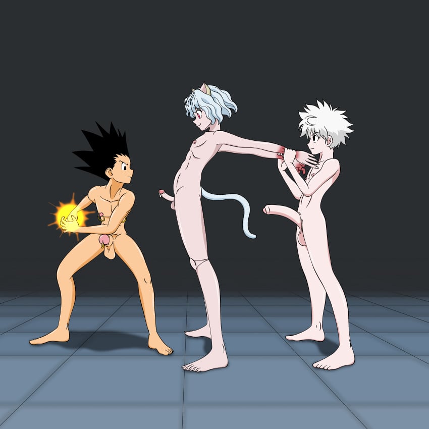 3boys big_penis blood broken_arm broken_fingers catboy cum gay gon_freecss hunter_x_hunter itracemyself killua_zoldyck male_only neferpitou precum ryona trap yaoi