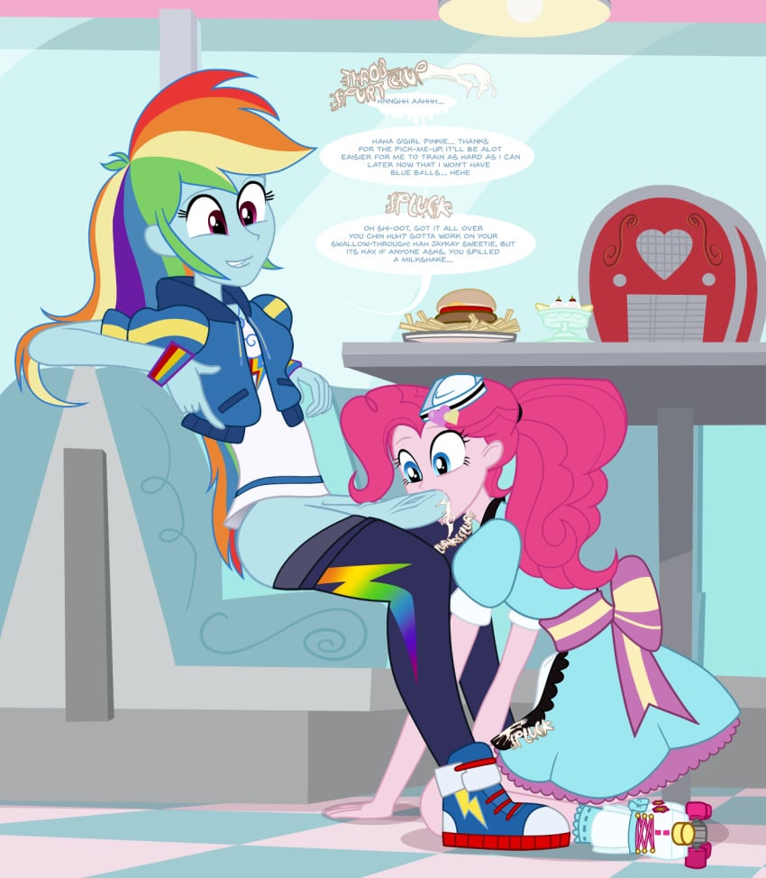 blue_skin clothing cum cum_in_mouth cum_inside cum_on_clothes dickgirl equestria_girls fellatio futa_on_female futanari human human_only humanized intersex issue_69 my_little_pony oral pink_skin pinkie_pie_(eg) pinkie_pie_(mlp) rainbow_dash_(eg) rainbow_dash_(mlp) rainbow_hair sex stealth_sex straight_hair under_the_table waitress