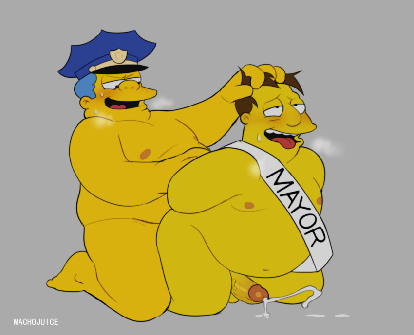 2boys anal anal_sex ass blue_hair breathing chief_wiggum clancy_wiggum cum fat fat_man gay machojuice male_only mayor_quimby obese obese_male overweight overweight_male panting police sash sex the_simpsons yaoi yellow_skin