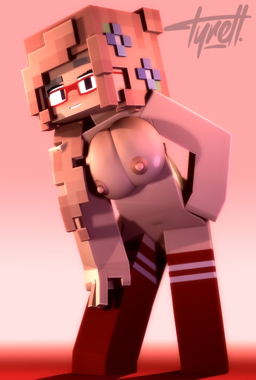 1girls 3d female female_only flower glasses mine-imator minecraft nude pinup solo solo_female stockings straight tagme tyiscrazy