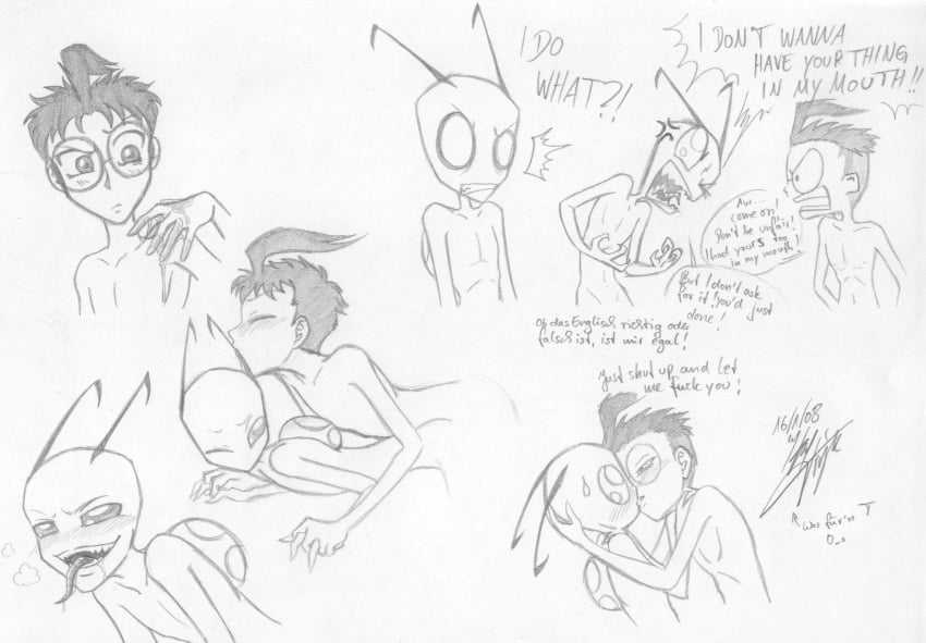 2boys alien cum dib glasses human invader_zim male multiple_males smooth_skin yaoi zim