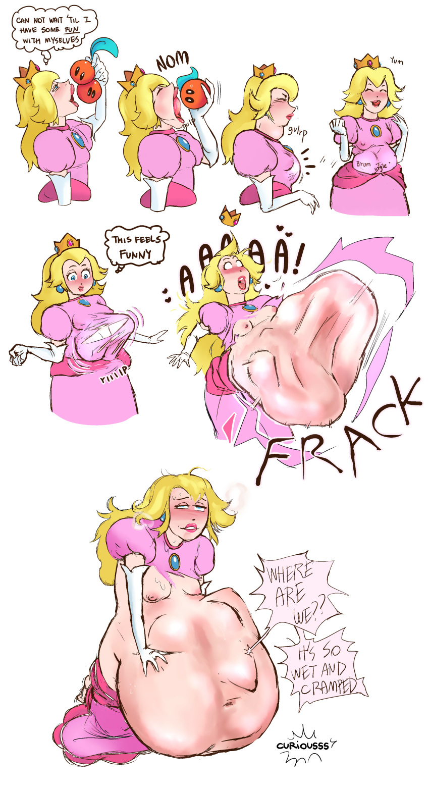 accidental_vore belly big_belly breasts curiousss double_cherry female mario_(series) nintendo nipples princess_peach sequence super_mario_3d_world vore