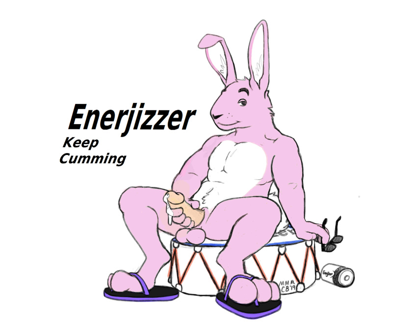 absurd_res anthro balls cirrus_blackpaw_(artist) cum energizer energizer_bunny hi_res lagomorph male male_only mammal masturbation penile_masturbation solo