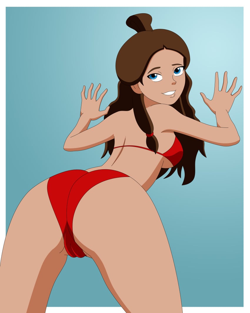 avatar_the_last_airbender bikini cameltoe dark-skinned_female dark_skin female katara medium_breasts pervyangel presenting solo straight_hair swimsuit