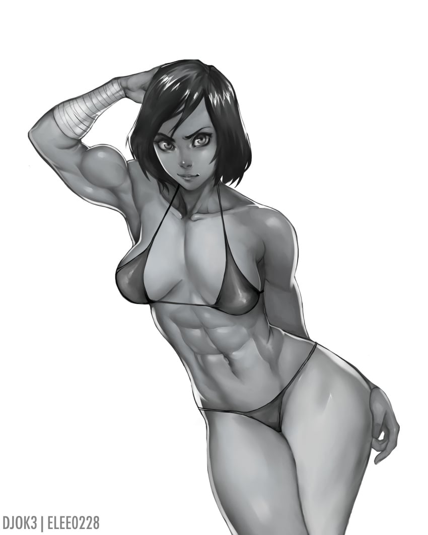 1girls abs artist_name avatar_legends bikini breasts cleavage dark-skinned_female dark_skin djok3 female female_only korra large_breasts looking_at_viewer medium_breasts monochrome muscles muscular muscular_female solo swimsuit the_avatar the_legend_of_korra water_tribe