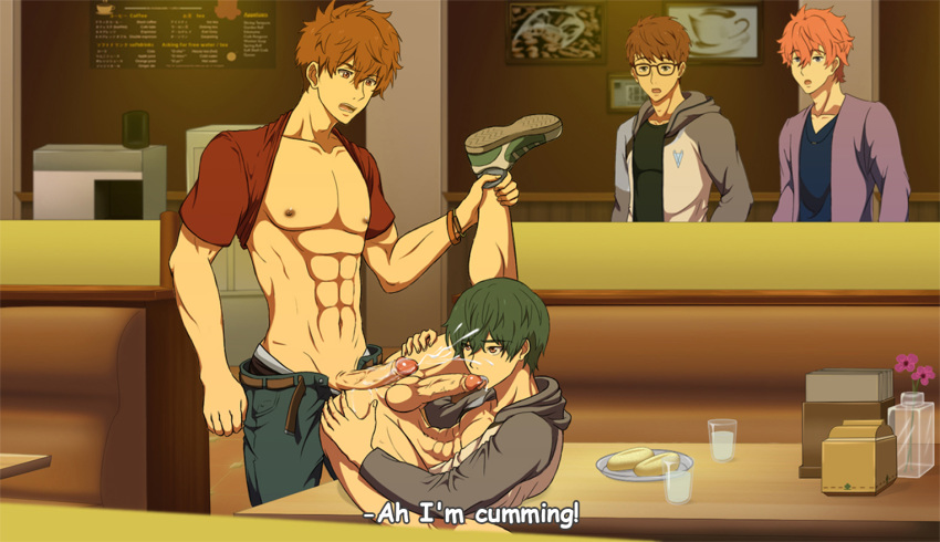 4boys abs anal being_watched bottomless brothers caught cum cumming dinner ejaculation erection family flexible food free! high_speed! incest kirishima_ikuya kirishima_natsuya leg_lift male_focus multiple_boys muscle nipples onoro_nyo orgasm pecs penis public self_sucking shigino_kisumi shirt_pulled_behind_neck shoes siblings table testicles text_focus walk-in watching watching_sex yaoi