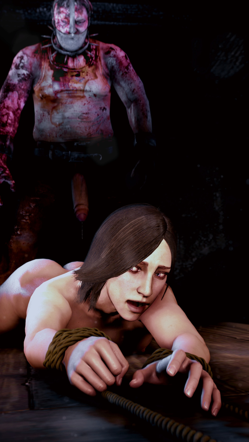 3d apprehensive at_the_mercy_of_a_monster bend_over_table bent_over captive cheopsfm fear hands_above_head humiliation imminent_rape juli_kidman monster naked penis sadist_(the_evil_within) the_evil_within tied_up