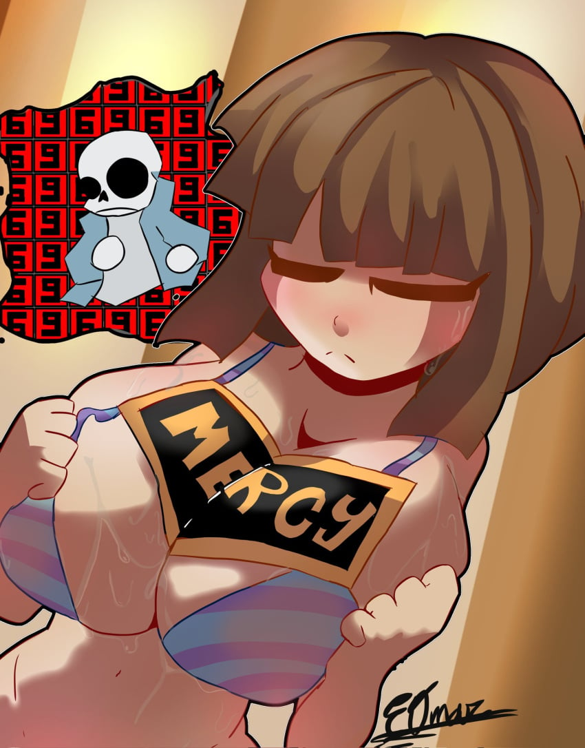 big_breasts bikini breasts eostwit female female_human frisk sans tagme undertale undertale_(series)