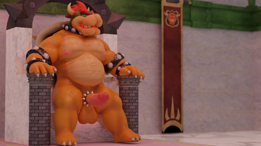 1boy 2019 anthro balls belly biceps bowser chair cock_ring collar hi_res koopa male male_only mammal mario_(series) musclegut muscular muscular_male nintendo nipples overweight overweight_male pecs penis scalie sitting slightly_chubby solo spikes super_mario_bros. thick_penis thick_thighs throne toastii video_games