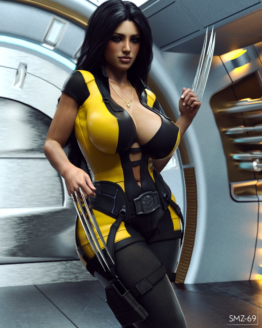 3d breasts brecca_(smz-69) claws cleavage female female_only huge_breasts marvel smz-69 wolverine_(cosplay) x-men