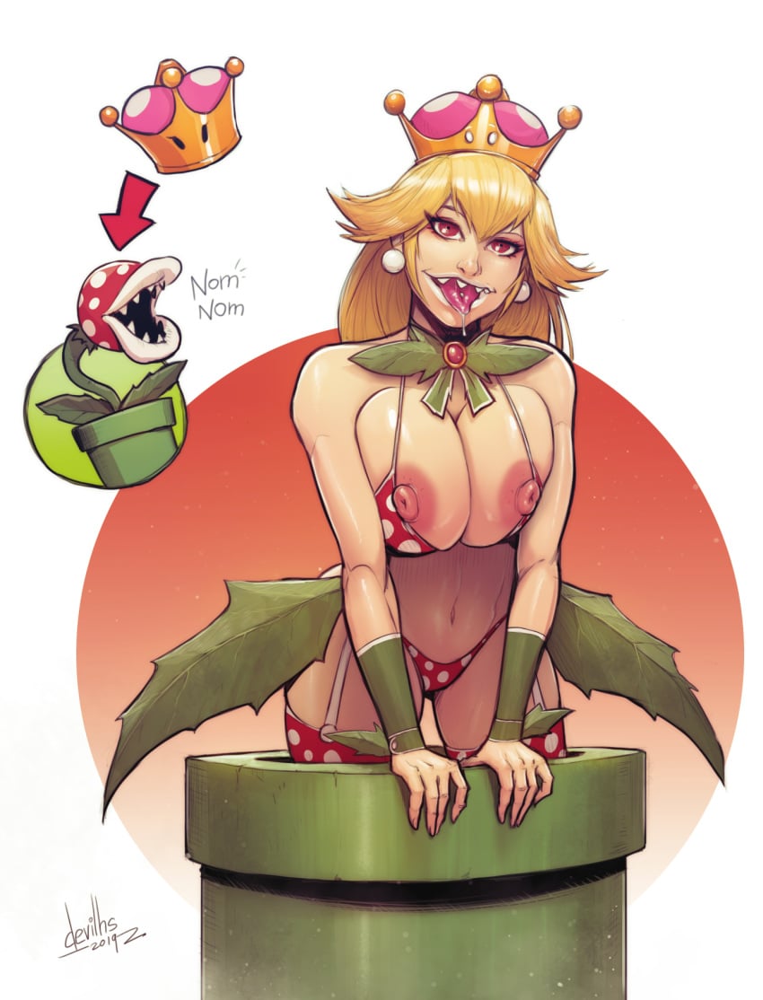 areolae big_breasts blonde_hair breasts devil_hs female female_only large_breasts looking_at_viewer mario_(series) new_super_mario_bros._u_deluxe nipples piranette piranha_plant solo super_crown