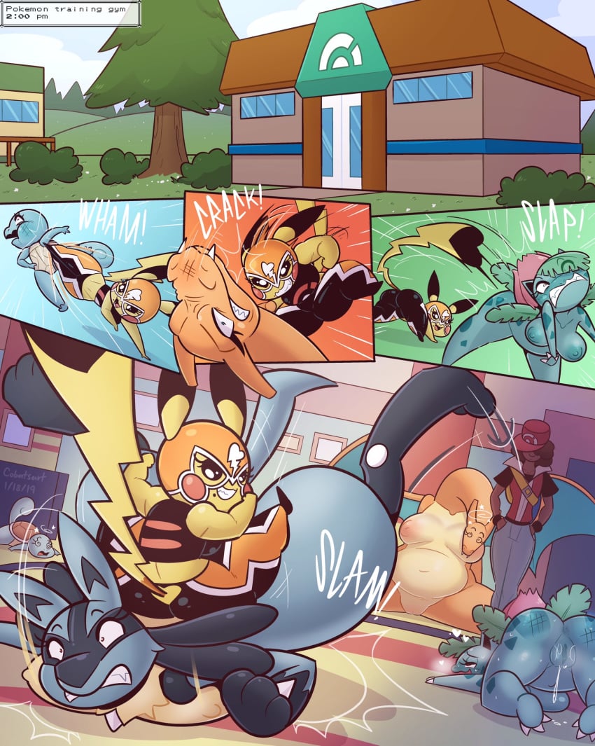 2019 4girls abs ahe_gao all_fours ambiguous_penetration anthro ass beauty_mark big_ass big_belly black_eyes blue_fur breasts bruises canine charizard chica_(cobat) chubby clothed clothing cobatsart comic cosplay_pikachu dizzy dragon eyelashes female fight fighting forest fur furry green_skin grin gym half-closed_eyes headbutt huge_ass huge_breasts human ivysaur kick knocked_out leggings long_neck lucario male mammal mask masochism motion_lines muscles muscular nintendo nipples nude orange_skin overweight overweight_female pikachu pikachu_libre pokemon pokemon_(species) pokemon_dppt pokemon_frlg pokemon_oras pokemon_rgby pokemon_trainer pokken_tournament pussy pussy_juice pussy_juice_drip red_eyes revision rodent scalie shortstack smile spanking spiral_eyes squirtle tail tail_slap tank_top teeth thick_thighs trainer-kun_(cobats) unconscious video_games wide_hips wrestling yellow_fur