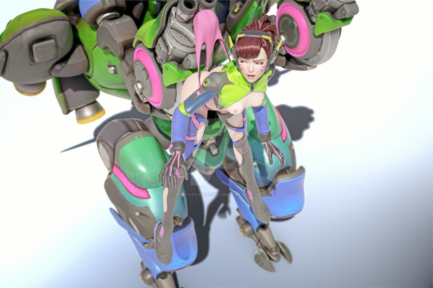 3d alternate_costume breasts brown_hair clothes_stuck_on_object d.va female female_only femsub hanging_wedgie lost_clothes nano_d.va overwatch photorealfetish solo wedgie