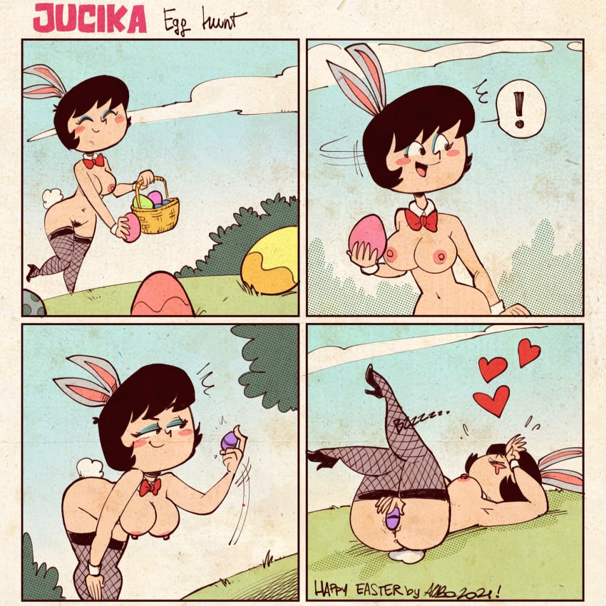 ! 1girls 2021 4koma absurd_res albo animal_ears armpits artist_name ass basket bent_over big_ass black_eyes black_hair blush bow bowtie breasts bunny_ears bunny_girl bunny_tail casual casual_nudity character_name closed_eyes clothing cloud collar comic copyright_name dated detached_collar drooling easter easter_egg egg_vibrator english_text exhibitionism exposed_torso eyeshadow fake_animal_ears fake_tail female female_masturbation female_only fishnet_stockings fishnets grass half-closed_eyes hanging_breasts happy happy_easter head_tilt heart high_heels highres holding_basket holding_object holding_vibrator human jucika large_breasts legs_up legwear lying makeup masturbation matching_hair/eyes mostly_nude naked_footwear naked_heels naked_stockings naked_thighhighs neckwear nude on_back outdoors pale_skin pubic_hair public public_nudity pun pussy short_hair signature sky solo sound_effects speech_bubble standing stockings text thick_thighs thighhighs thighs vibrating vibrator visible_nipples walking webcomic wrist_cuffs wristwear