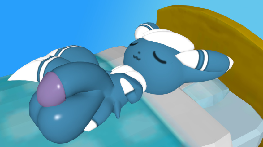 1boy 3d bed big_ears big_penis big_testicles blue_fur closed_eyes feet feline flaccid furry gradient_background huge_penis huge_testicles humanoid_penis hyper hyper_penis hyper_testicles male male_meowstic male_only meowchan meowstic multi_tail multicolored_penis nintendo nude paws penis pillow pokemon pokemon_xy sleeping solo tail testicles white_fur