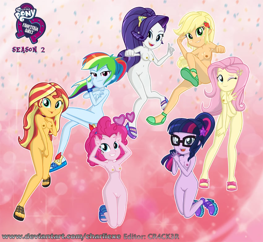 applejack_(eg) breasts charliexe edit editor_cr4ck3r equestria_girls feet fluttershy_(eg) my_little_pony nude nude_edit nudity pinkie_pie_(eg) rainbow_dash_(eg) rarity_(eg) sandals sci-twi straight_hair sunset_shimmer twilight_sparkle_(mlp) vagina