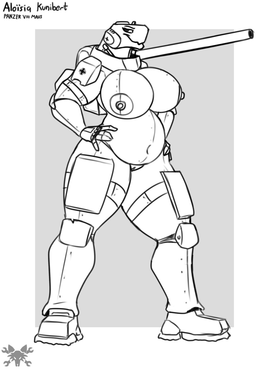 anthro areola barrel belly big_breasts breasts cannon female living_machine living_tank machine maus metalfoxxx nipples panzerkampfwagen_vii_maus pussy ranged_weapon slightly_chubby solo tank tankmorph vehicle weapon