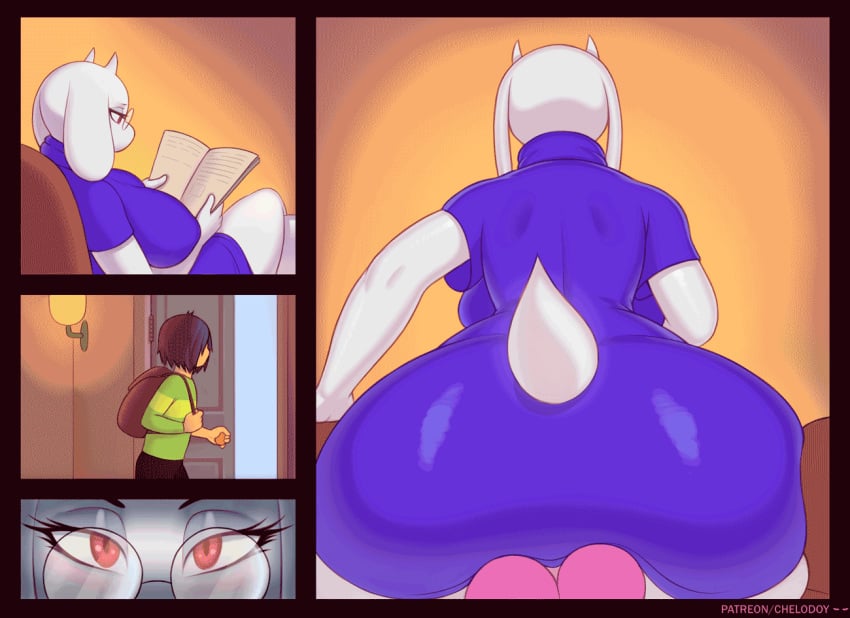 1boy anal animated anthro anus ass_in_dress chelodoy deltarune dildo dildo_sitting double_anal double_dildo double_penetration female fur furry gif glasses kris_(deltarune) male modification penetration pussy sex_toy short_playtime tail thick_thighs thighs toriel undertale_(series) white_fur