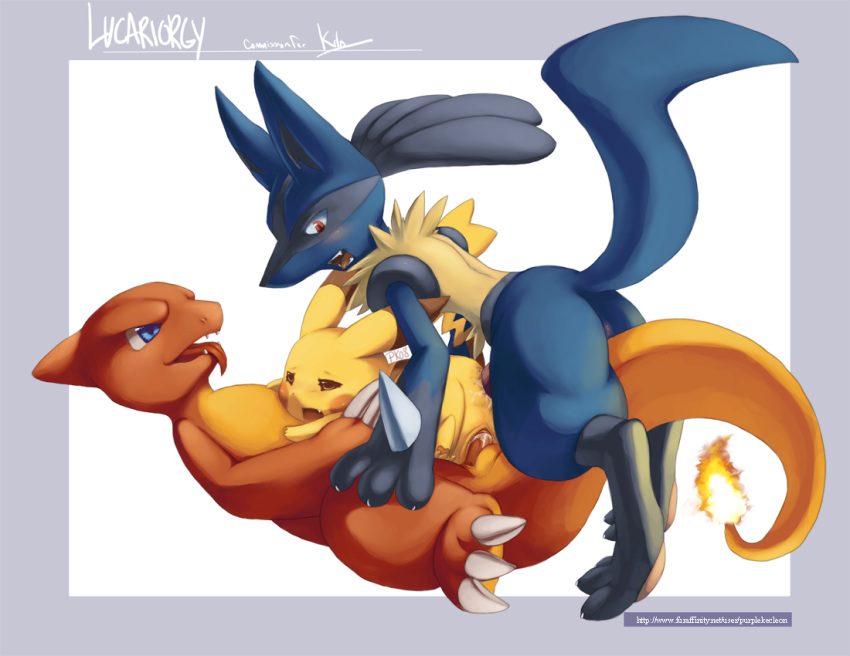 2008 anus charmeleon color female fire fur furry_tail insertion lucario male multiple_males nintendo nude penis pikachu pokemon pokemon_(species) purplekecleon pussy sex side_view straight tagme tail tail_fire