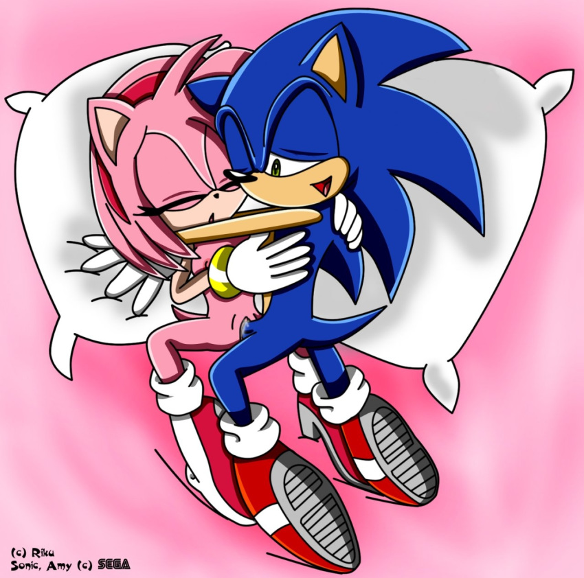 above_view amy_rose anthro closed_eyes color female fur furry furry_only hedgehog male mammal nude on_back penis pink_background riku_(artist) sega sex simple_background sonic_(series) sonic_the_hedgehog straight straight_hair uncensored