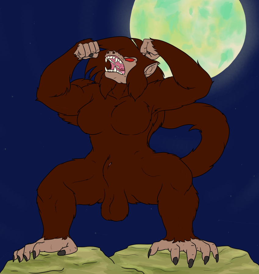 animal_genitalia anthro ape asparagumi balls breasts dickgirl dragon_ball fully_sheathed fur furry futanari glowing glowing_eyes hair hi_res intersex invalid_tag long_hair macro mammal moon moonlight muscular nude oozaru primate roaring sheath sheepshorts solo