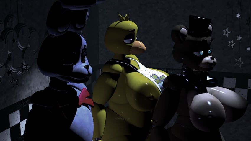 3d 3d_(artwork) 3d_render big_breasts bonnie_(fnaf) bunny_ears chica_(fnaf) five_nights_at_freddy's fnaf freddy_(fnaf) rukoqen