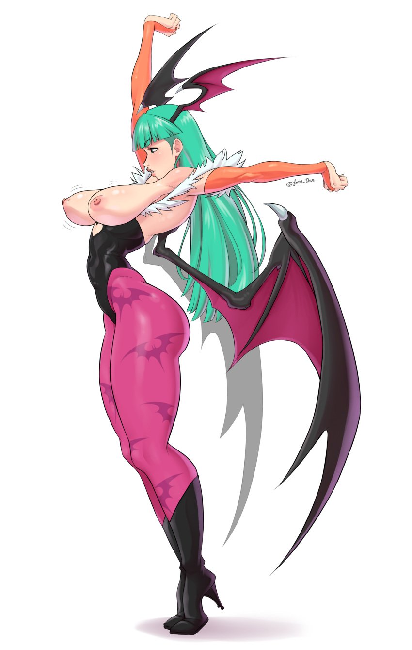 1girls alternate_version_at_source alternate_version_available big_ass big_breasts big_thighs breast_overflow breasts breasts_out breasts_out_of_clothes bubble_ass bubble_butt darkstalkers fanart female large_breasts morrigan_aensland no_shirt overflowing_breasts perfect_body pinup sexy stretching thick_ass thick_legs thick_thighs thunder_thighs thunderthighs yoru_dan