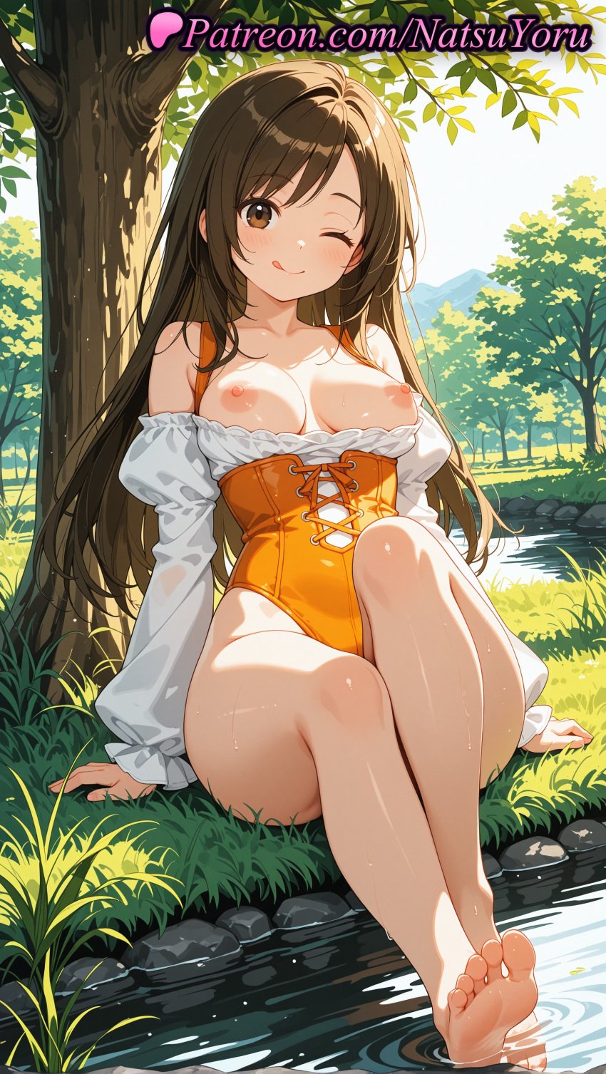 1girls 2025 ai ai_assisted ai_generated anime anime_style arm_support asian bangs bare_legs bare_shoulders barefoot blouse blush breasts breasts_out breasts_outside brown_eyes brown_hair bust busty casual_one-piece_swimsuit closed_mouth collarbone corset cross-laced_clothes day detached_sleeves feet female female_focus female_only final_fantasy final_fantasy_ix foot_fetish forest frills full_body garnet_til_alexandros_xvii grass hentai hi_res high_quality high_resolution highleg highleg_leotard highres knee_up legs leotard long_hair long_sleeves looking_at_viewer medium_breasts natsuyoru nature nipples nipples_outside off_shoulder one-piece_swimsuit one_eye_closed orange_leotard outdoors pale_skin patreon puffy_long_sleeves puffy_sleeves rock sitting smile soaking_feet soles solo solo_female stable_diffusion swimsuit thighs toenails toes tongue tongue_out tree uncensored_nipples underbust voluptuous voluptuous_female water wet