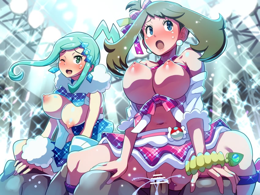 2boys 2girls alternate_breast_size areolae bare_breasts bare_midriff bare_shoulders blue_eyes blue_hair blush boris_(noborhys) bottomless_skirt bouncing_breasts breast_focus breasts breasts_out brendan_(pokemon) brown_hair censored clothes clothing cum cum_drip cum_in_pussy cum_inside cum_squirt cumshot curvy dark-skinned_male dark_skin dress earring earrings ejaculation erect_nipples erection exhibitionism exhibitionist exposed exposed_breasts exposed_nipples exposure female female_penetrated female_with_female full_face_blush green_eyes huge_breasts human human_only interracial lisia_(pokemon) long_hair male male_penetrating male_with_female male_with_male may_(pokemon) may_(pokemon_oras) midriff multiple_boys multiple_girls navel nintendo nipples no_bra no_panties on_top one_eye_closed onstage open_mouth penetration penis pokemon pokemon_oras public public_exposure public_nudity public_sex pussy riding sex shoulders sitting skirt skirt_lift small_nipples spread_legs stage straight vagina vaginal_penetration vaginal_sex video_games wink