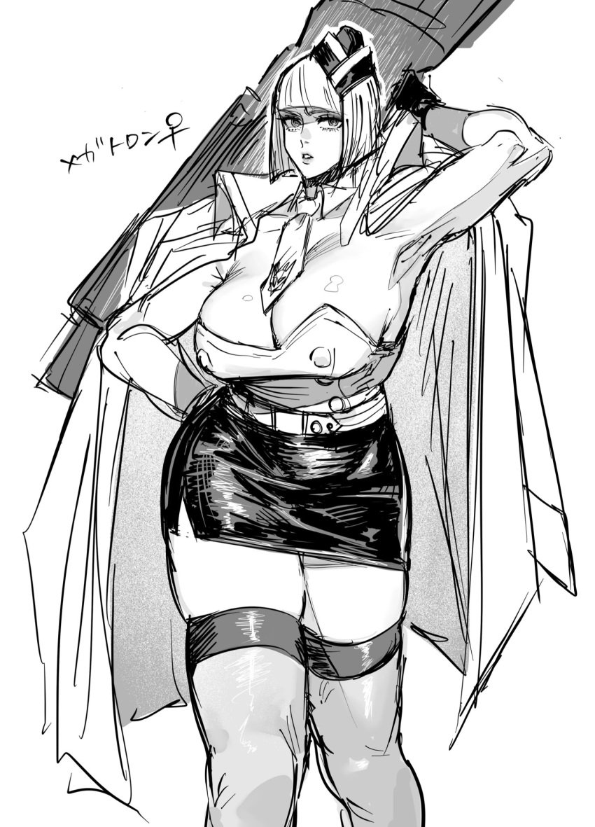 1girls 2d 2d_(artwork) big_breasts black_hair busty busty_female cleavage clothed clothes clothing female female_only genderbent genderswap_(mtf) gijinka hat humanformers larger_female megatron necklace po112_g rule_63 short_hair skirt solo stockings taller_female tie transformers