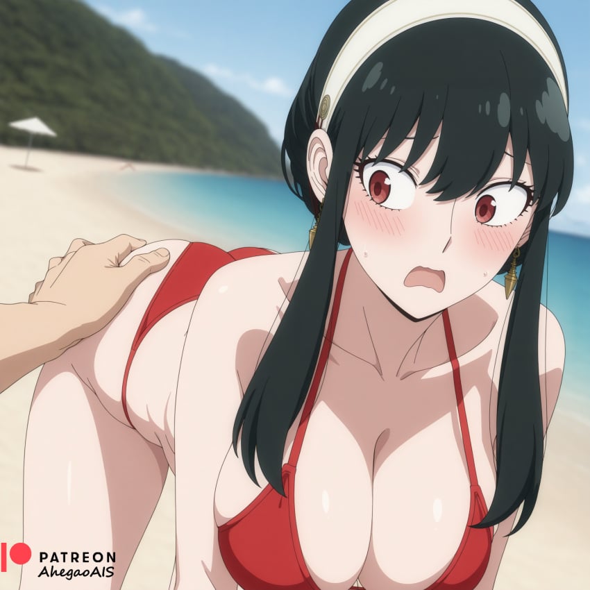 ahegao_ai ai ai_art ai_assisted ai_generated ass ass_focus ass_grab ass_grab_from_front ass_up big_breasts bikini bikini_bottom bikini_top black_hair curvy curvy_body curvy_female curvy_figure patreon patreon_link patreon_logo patreon_reward patreon_url patreon_username red_bikini red_bikini_bottom red_bikini_top red_eyes shock shocked shocked_expression spy_x_family yor_briar yor_forger