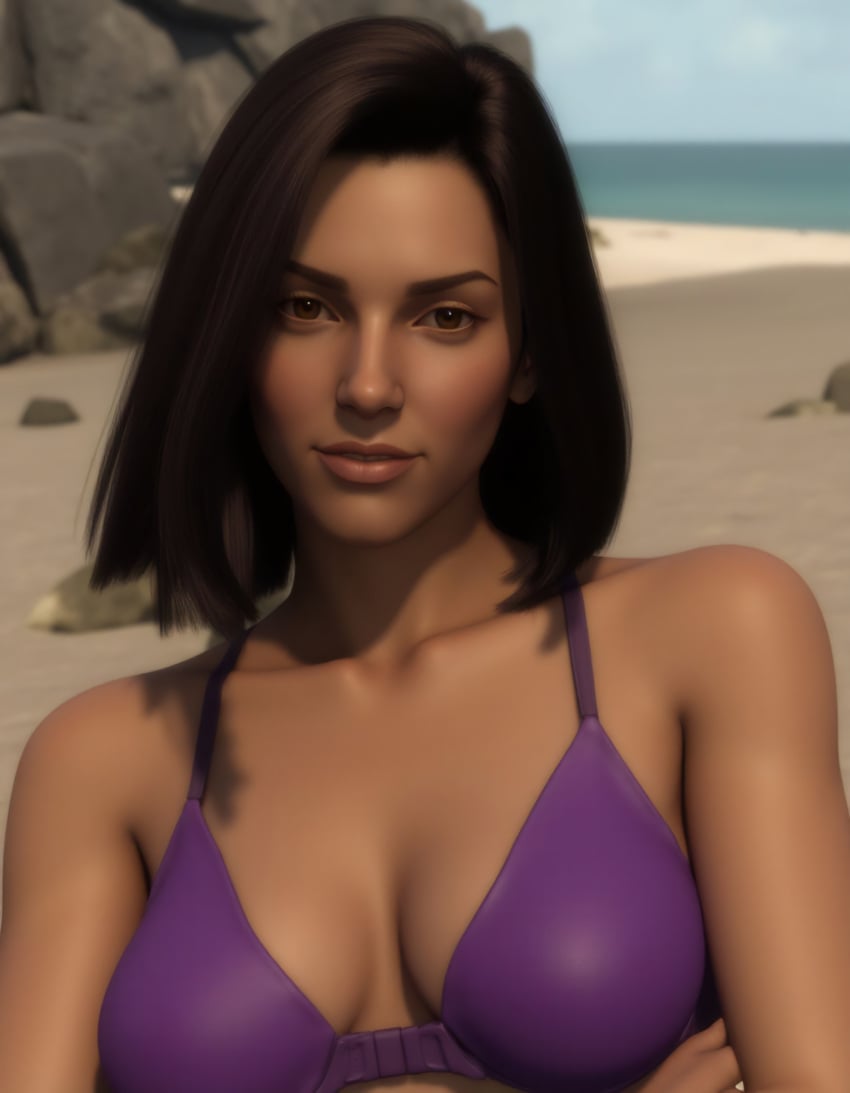 3d ai_generated aki_ross beach bikini female female_focus female_only final_fantasy final_fantasy:_the_spirits_within ocean sand swimsuit swimwear tagme