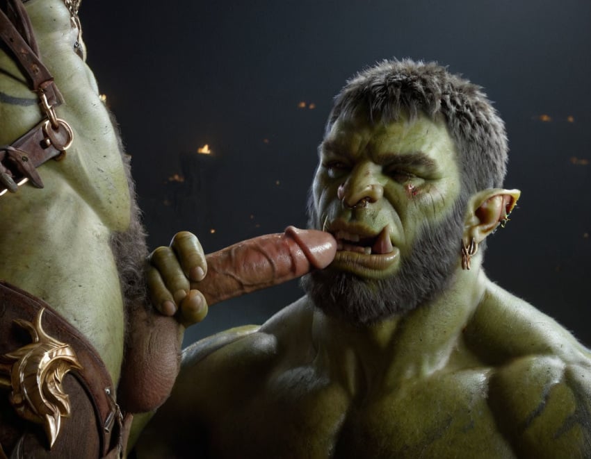 ai_generated bara big_muscle big_penis erection green_skin huge_cock male muscular_male orc orc_male orced penis