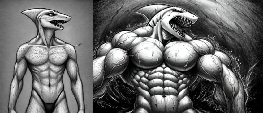 abs anthro athletic athletic_anthro athletic_male biceps big_muscles bodily_fluids clothing eyes_closed fish forced forced_transformation growth hyper injection male marine muscle_growth muscular muscular_anthro muscular_arms muscular_male navel nude pain pained_expression pecs screaming serratus shark solo steroids sweat syringe teeth thong transformation transformation_sequence triceps underwear vein veiny_biceps veiny_muscles