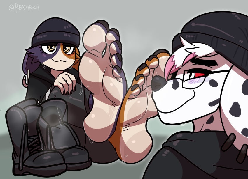 1boy 1boy1girl 1girl1boy 2024 2d 2d_(artwork) black_nail_polish black_nails black_toenail_polish black_toenails blush feet feet_crossed feet_focus feet_together feet_up female foot_fetish foot_focus foot_smelling fortnite furries furry furry_female furry_male meowskulls original_character reathroch smelling_feet steamy_feet steamy_footwear steamy_shoes stinky_feet sweaty_feet toes