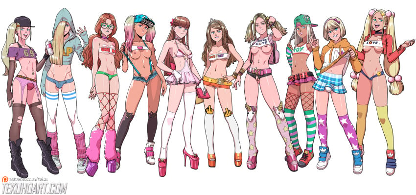 4boys 4femboys 6+girls 6girls alex_(tekuho) androgynous anna_(tekuho) bimbo blonde_hair blue_eyes braces brown_eyes brown_hair bulge candy_(tekuho) casey_(tekuho) chris_(tekuho) crossdressing dark-skinned_female ethan_(tekuho) femboy feminine_male fishnet_stockings fishnets ganguro garter_belt girly glasses green_eyes gyaru hair_over_one_eye hat high_heels innie_pussy july_(tekuho) light_skin lisa_(tekuho) medium_breasts miniskirt multiple_boys multiple_girls open_toe_shoes original original_character panty_bulge platform_heels ponytail red_hair revealing_clothes skimpy skimpy_clothes stockings summer_(tekuho) tammy_(tekuho) teenager tekuho tiara tongue_piercing trap tubetop