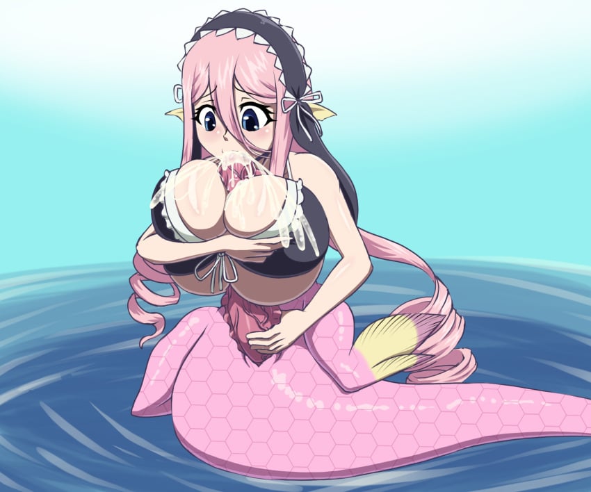 1futa autofellatio autopaizuri big_breasts big_penis blue_eyes bosomancer breasts cum futa_only futa_sans_balls futanari intersex masturbation mermaid meroune_lorelei monster_girl monster_musume_no_iru_nichijou paizuri penis pink_hair solo solo_futa