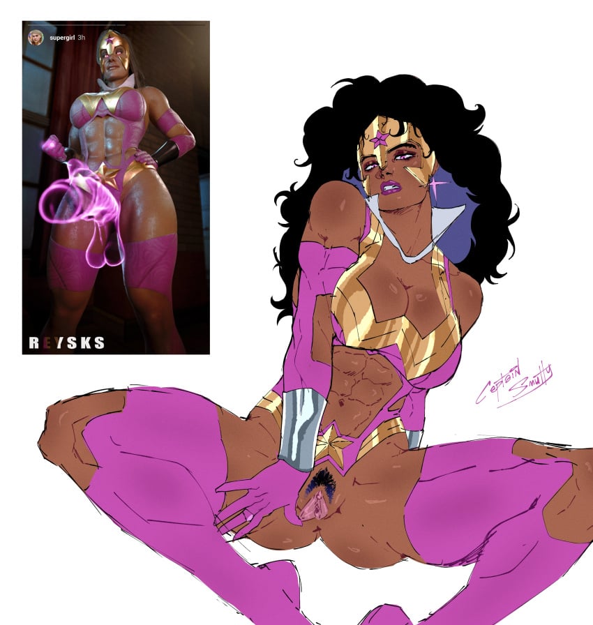 1girls abs big_breasts black_hair breasts captainsmutty cleavage dark-skinned_female dark_skin dc_comics female pubic_hair pussy solo star_sapphire_(dc) star_sapphire_corps tiara wonder_woman