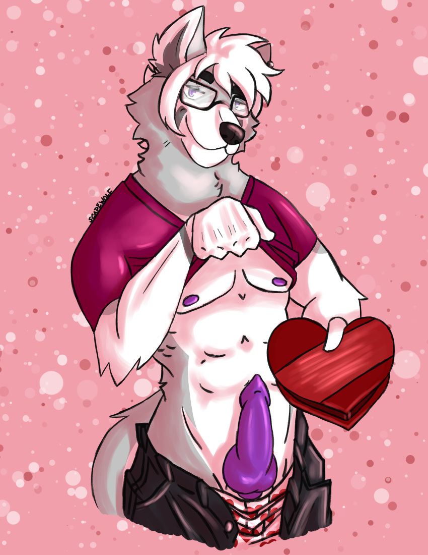 anthro canid canine canis domestic_dog erection furry holidays jinn male male_only mammal penis scapewolf solo valentine's_day wolf