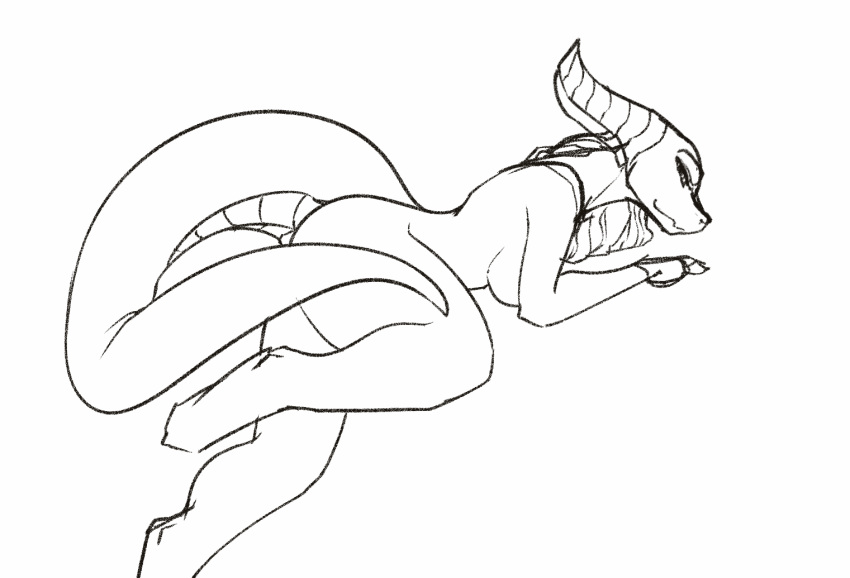 animated anthro big_breasts breasts dragon female feretta horn looking_at_viewer mis'alia nipples nude presenting pussy simple_background sketch solo spread_legs spreading