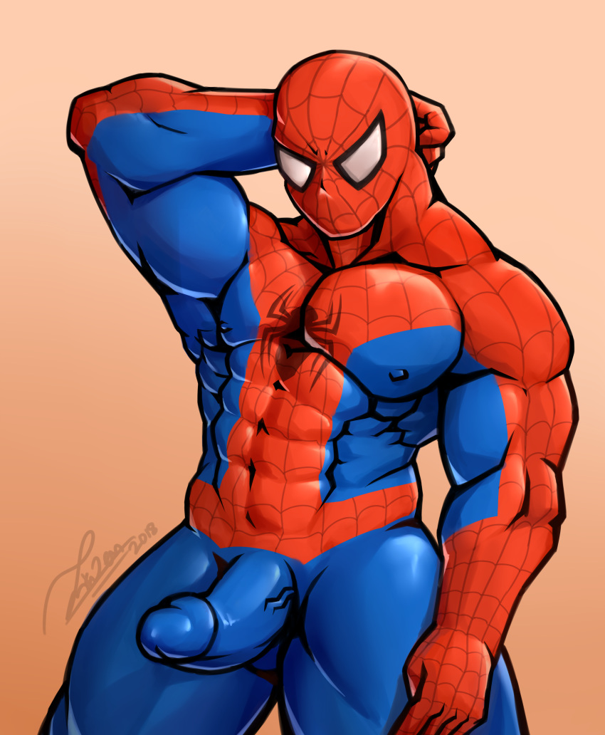 1boy 2018 abs armpits arms_behind_head arms_up bodysuit erection gay gay_male hand_behind_head hand_on_head human intven96 male male_only marvel muscle muscles muscular nipples pecs penis peter_parker simple_background solo spider-man spider-man_(series) superhero veins veiny_penis visible_penis_shape