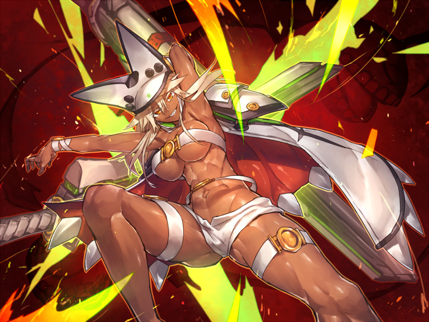 abs big_breasts dark-skinned_female dark_skin female guilty_gear melon22 melonnyinyi muscular_female ramlethal_valentine sharp_teeth thick_thighs