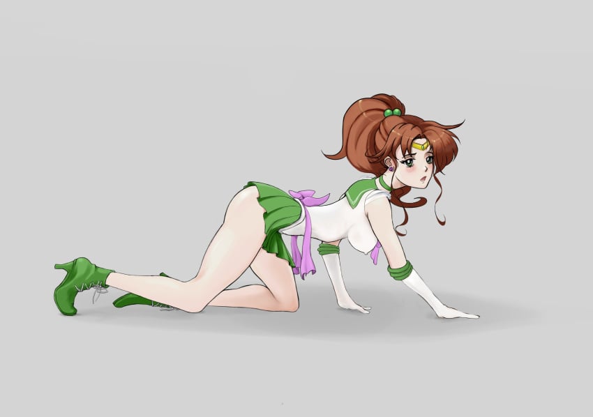 apricott bishoujo_senshi_sailor_moon clothing crawling erect_nipples erect_nipples_under_clothes makoto_kino medium_breasts miniskirt sailor_jupiter sailor_uniform skirt