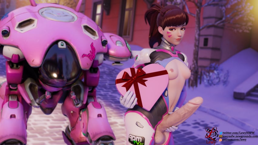 1futa 3d balls big_penis blender blizzard_entertainment breasts brown_eyes brown_hair d.va erection futa_only futanari gloves holding holding_penis huge_cock intersex lewy looking_at_viewer meka overwatch smile smiling solo volskaya_industries_(map) white_skin